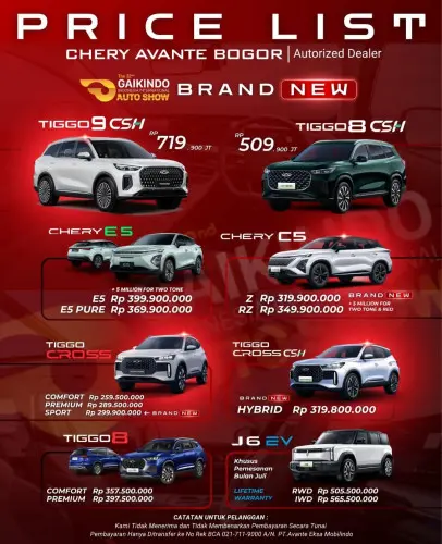 Pricelist Harga Chery bintarojaya 2025